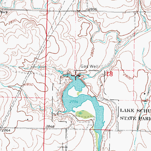 Topographic Map of Shultz Lake Dam, OK