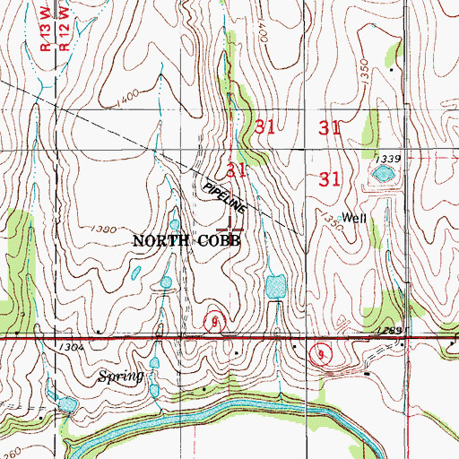 Topographic Map of Cowden Laterals Site 13 Reservoir, OK