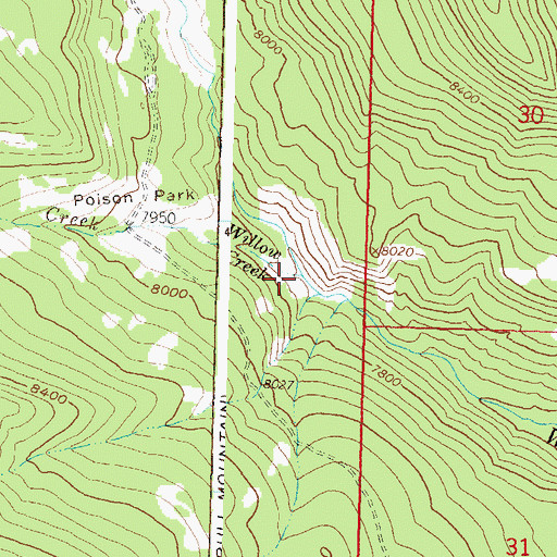 Topographic Map of Willow Creek, CO