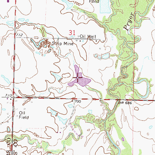 Topographic Map of Pryor Creek Number 15 Reservoir, OK