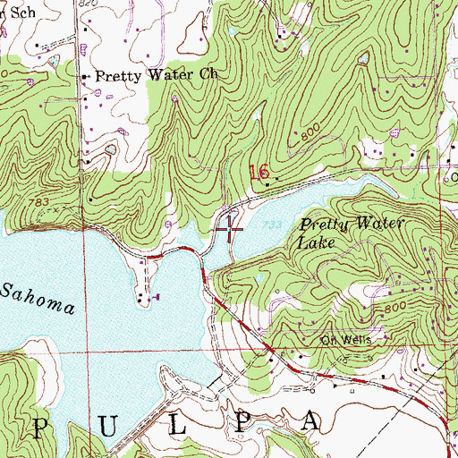 Topographic Map of Pretty Water Dam, OK