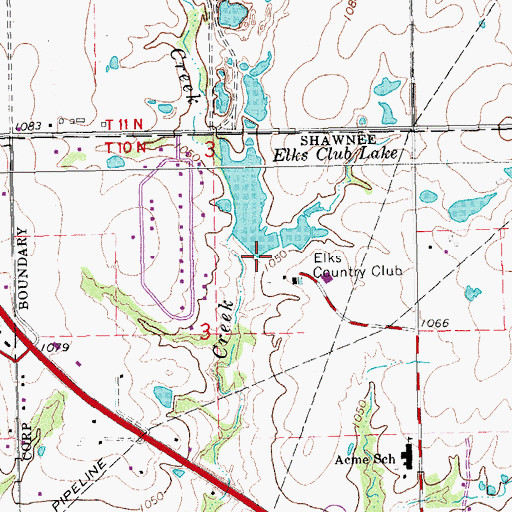 Topographic Map of Oknoname 12514 Dam, OK