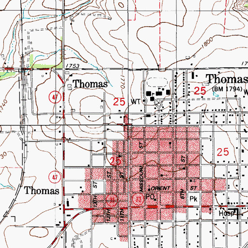 Topographic Map of Cowden Laterals Site 1 Dam, OK