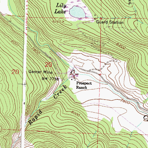 Topographic Map of Rapid Creek, CO
