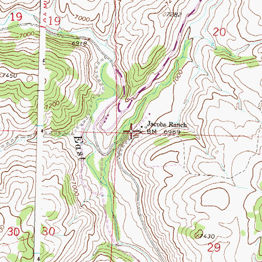 Topographic Map of Jacobs Ranch, CO