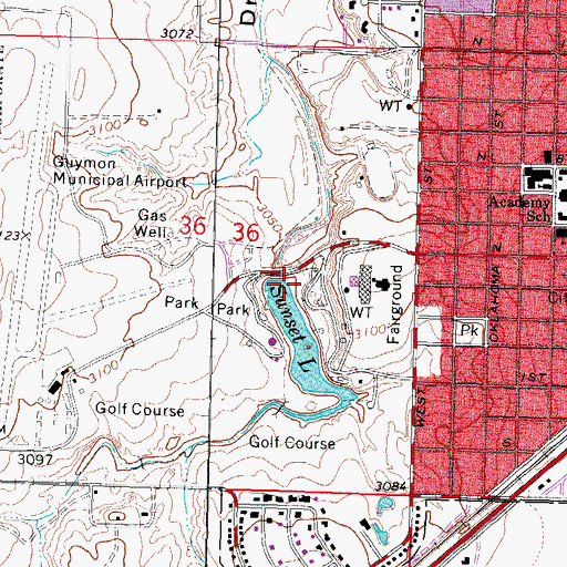 Topographic Map of Sunset Lake Dam, OK