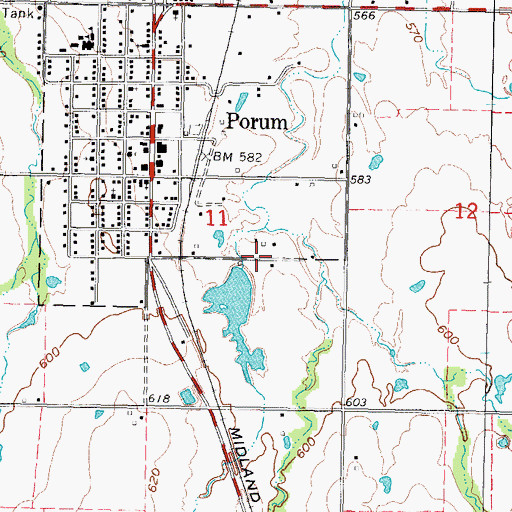 Topographic Map of Porum Lake Dam, OK
