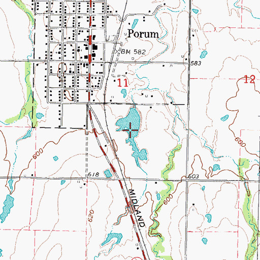 Topographic Map of Porum Lake, OK