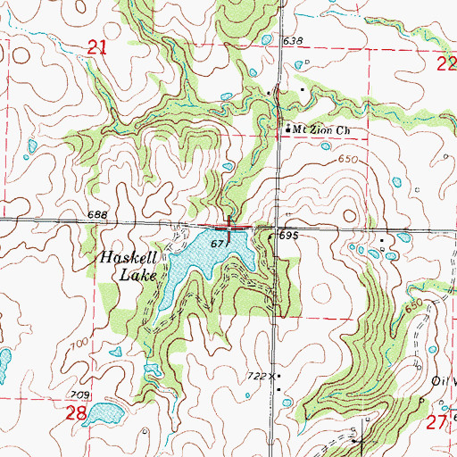 Topographic Map of Haskell Lake Dam, OK