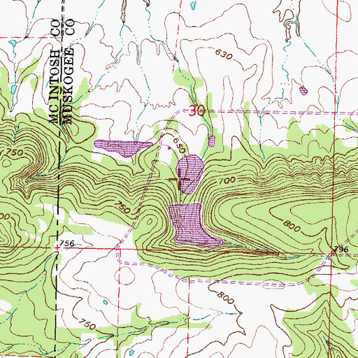Topographic Map of Oknoname 101011 Dam, OK