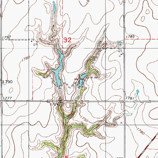 Topographic Map of Woldridge Reservoir, OK