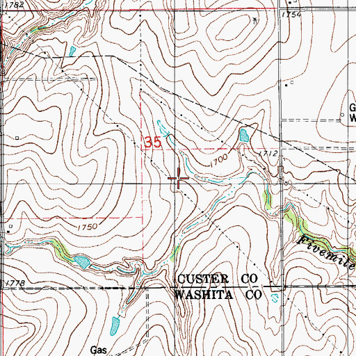 Topographic Map of Dickey Reservoir, OK