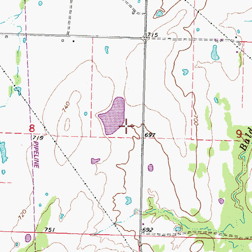 Topographic Map of Oknoname 121011 Dam, OK