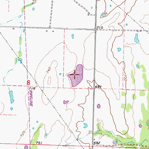 Topographic Map of Oknoname 121011 Reservoir, OK