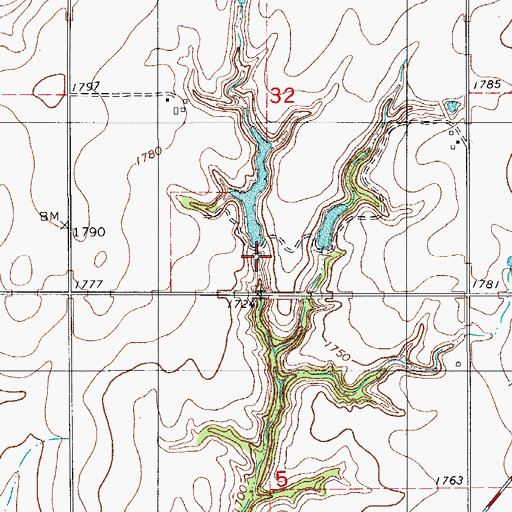 Topographic Map of Woldridge Dam, OK