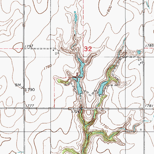 Topographic Map of Woldridge Reservoir, OK