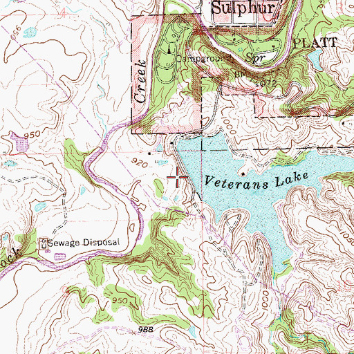 Topographic Map of Veterans Lake Dam, OK