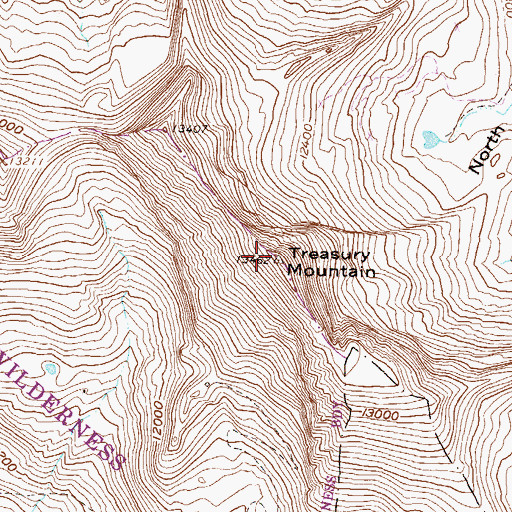 Topographic Map of Treasury Mountain, CO
