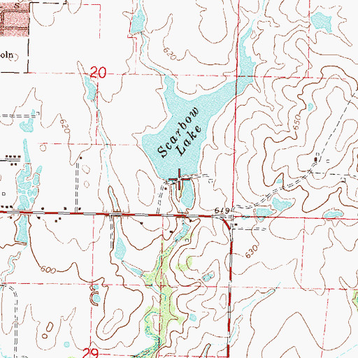 Topographic Map of Scarbow Lake Dam, OK