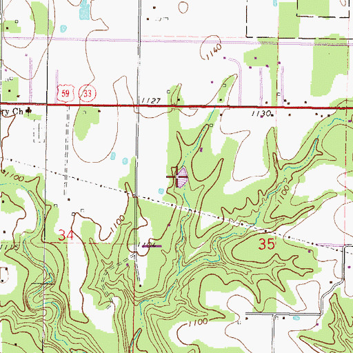 Topographic Map of Perry Williams Reservoir, OK