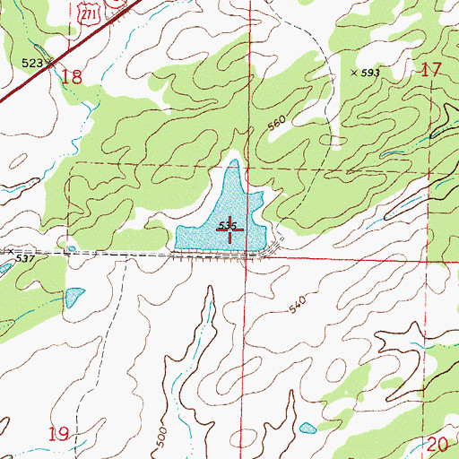 Topographic Map of Oknoname 127010 Dam, OK