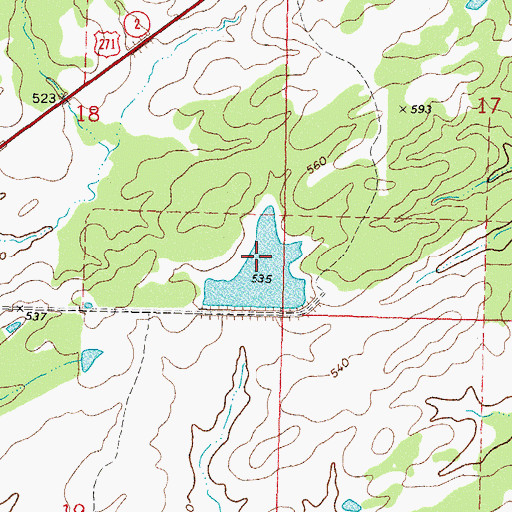 Topographic Map of Oknoname 127010 Reservoir, OK