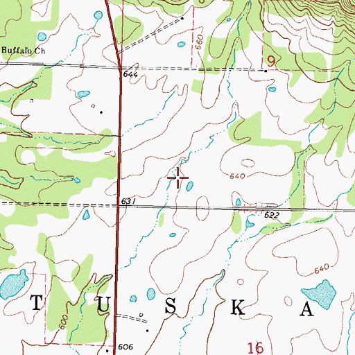 Topographic Map of Oknoname 127005 Dam, OK