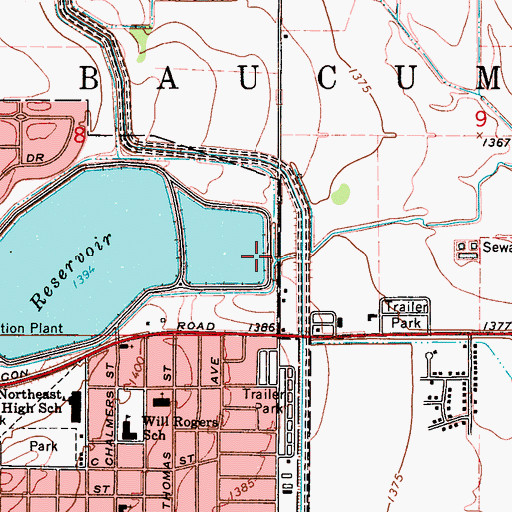 Topographic Map of Altus City Reservoir Dam, OK