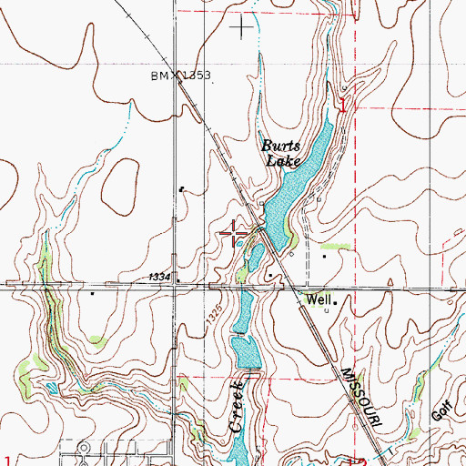 Topographic Map of Burts Lake Dam, OK
