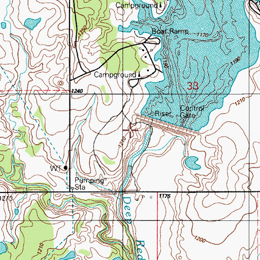 Topographic Map of Deep Red Run-Coffin Creek Site 1 Reservoir, OK