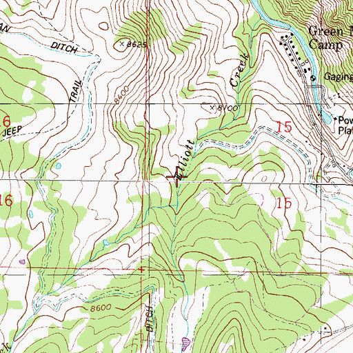 Topographic Map of Elliott Creek, CO