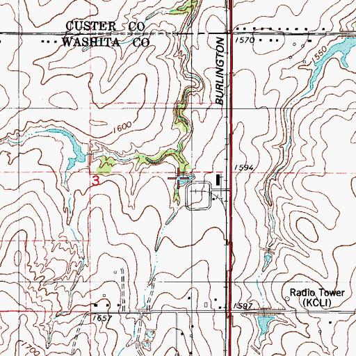 Topographic Map of South Clinton Laterals Site 102 Reservoir, OK