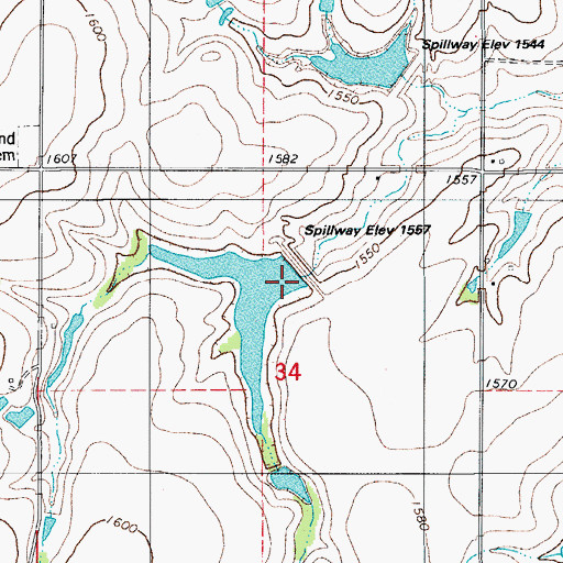 Topographic Map of Cavalry Creek Watershed 11 Dam, OK