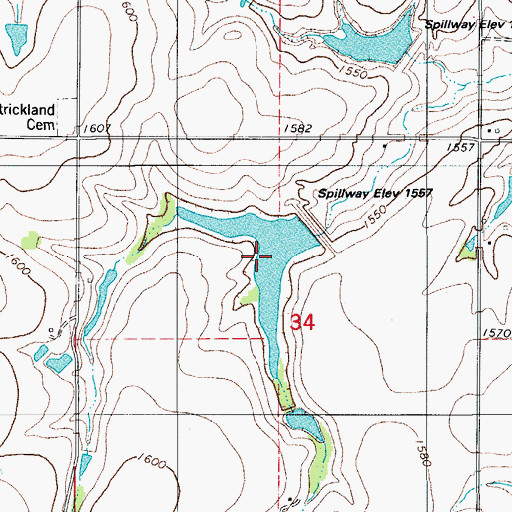 Topographic Map of Cavalry Creek Watershed 11 Reservoir, OK