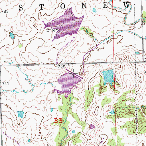 Topographic Map of Leader Middle Clear Boggy Creek 17 Dam, OK