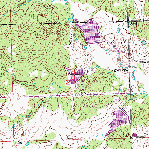 Topographic Map of Leader Middle Clear Boggy Creek 19 Reservoir, OK