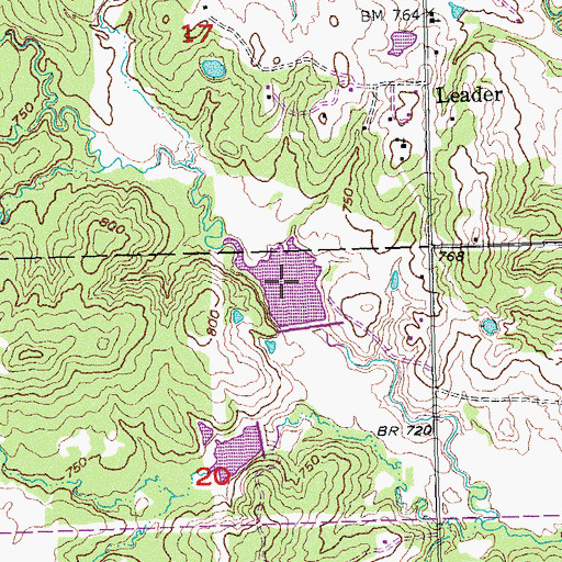 Topographic Map of Leader Middle Clear Boggy Creek 20 Reservoir, OK