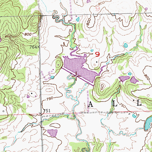 Topographic Map of Leader Middle Clear Boggy Creek 21 Dam, OK