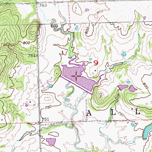Topographic Map of Leader Middle Clear Boggy Creek 21 Reservoir, OK