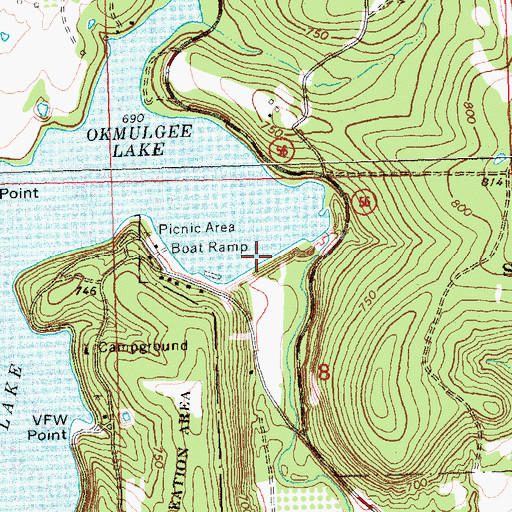 Topographic Map of Okmulgee Dam, OK