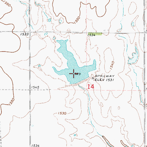 Topographic Map of Tri-County Turkey Creek Site 7 Reservoir, OK