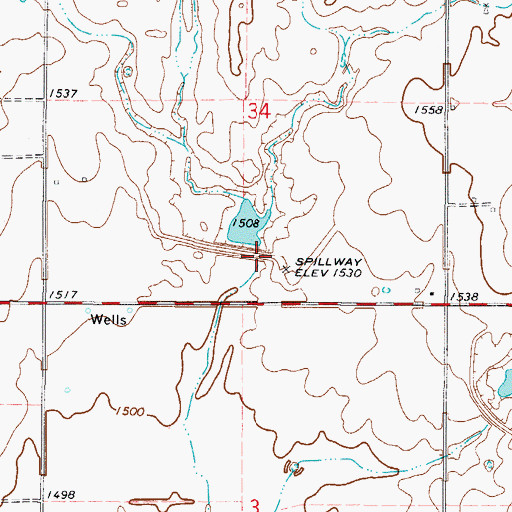 Topographic Map of Tri-County Turkey Creek Site 16 Dam, OK