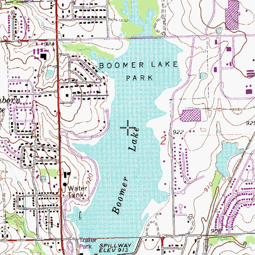Topographic Map of Boomer Lake, OK