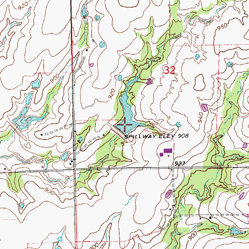 Topographic Map of Kickapoo Sandy Creek Site J2 Dam, OK