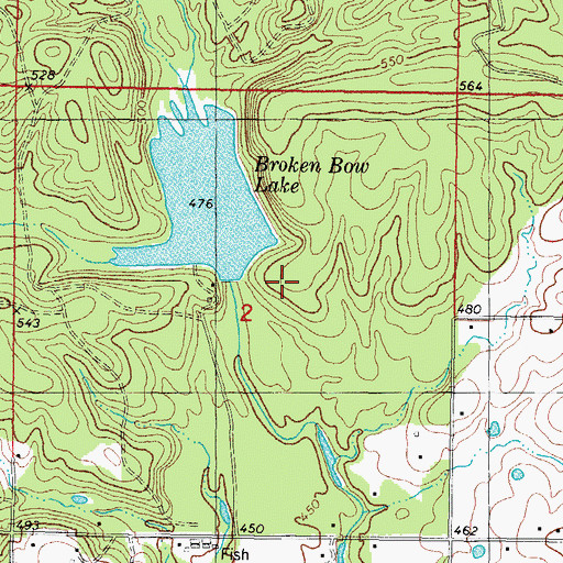 Topographic Map of Broken Bow City Lake Dam, OK