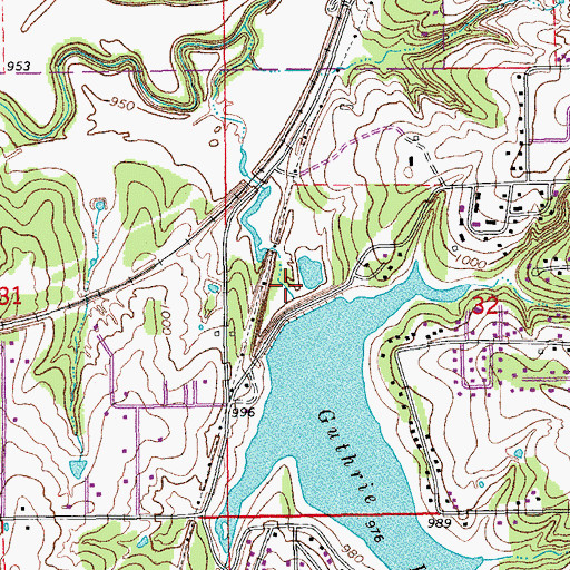 Topographic Map of Guthrie City Lake Dam, OK