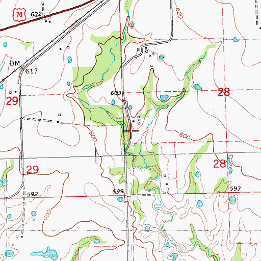 Topographic Map of Frank Lake Dam, OK