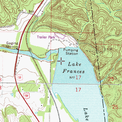 Topographic Map of Frances Dam, OK