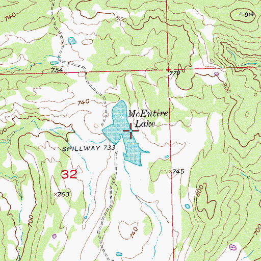 Topographic Map of Mcentire Lake Dam, OK