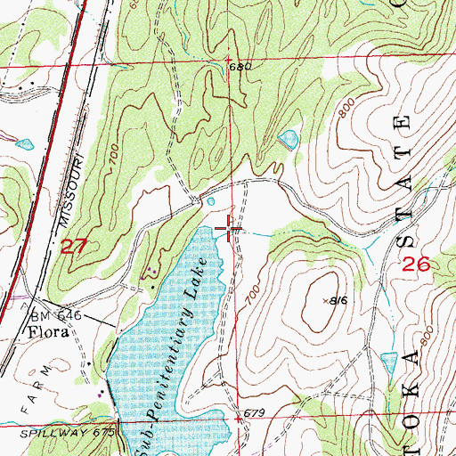 Topographic Map of Bluestem Lake Dam, OK